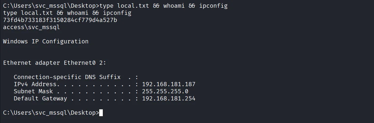Access walkthrough, Got command execution, screenshot 9