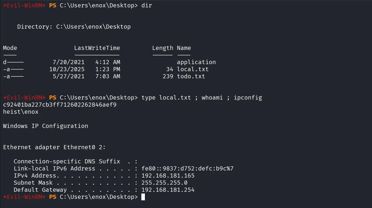 Heist walkthrough, Nmap output, screenshot 7