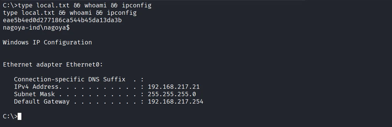 Nagoya walkthrough, Got reverse shell as svc_mssql user, screenshot 13