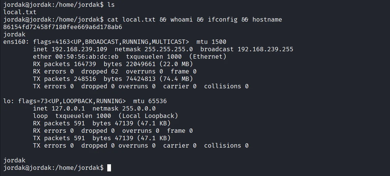 Jordak walkthrough, Got reverse shell using busybox nc, screenshot 5