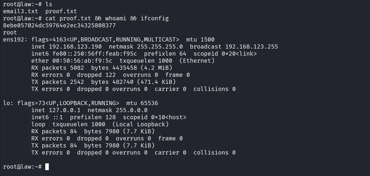 Law walkthrough, Got root, screenshot 16