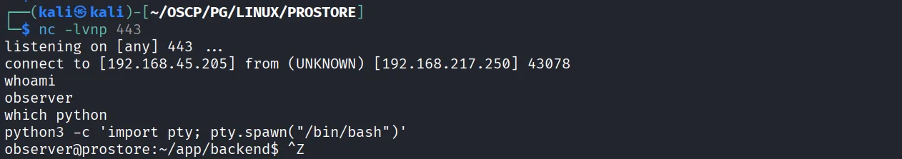 Prostore walkthrough, Got reverse shell as root, screenshot 6