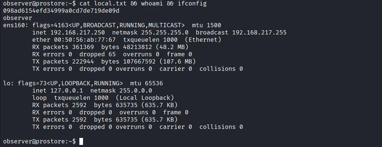 Prostore walkthrough, Got reverse shell as root, screenshot 7