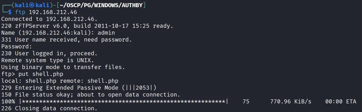 Authby walkthrough, Got reverse shell using nc, screenshot 7