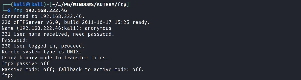 Authby walkthrough, Got reverse shell using nc, screenshot 1