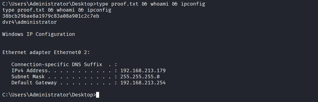 DVR4 walkthrough, Got shell as administrator, screenshot 12