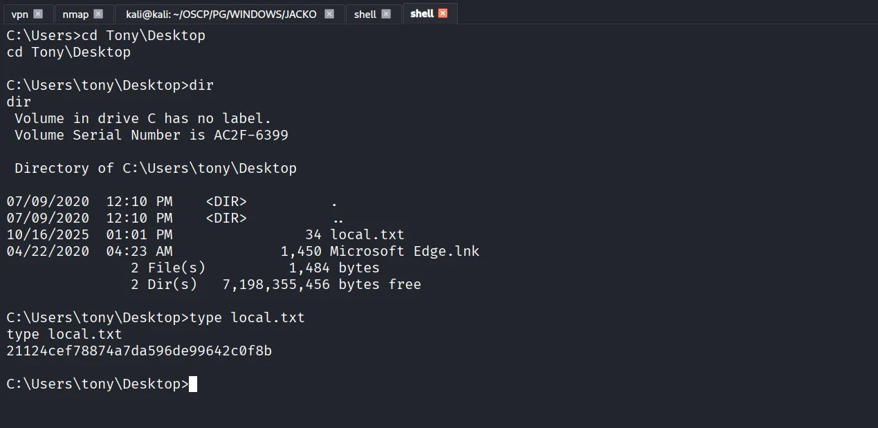 Jacko walkthrough, Got reverse shell, screenshot 10
