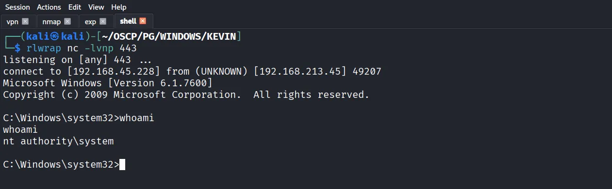 Kevin walkthrough, Got reverse shell as NT, screenshot 6