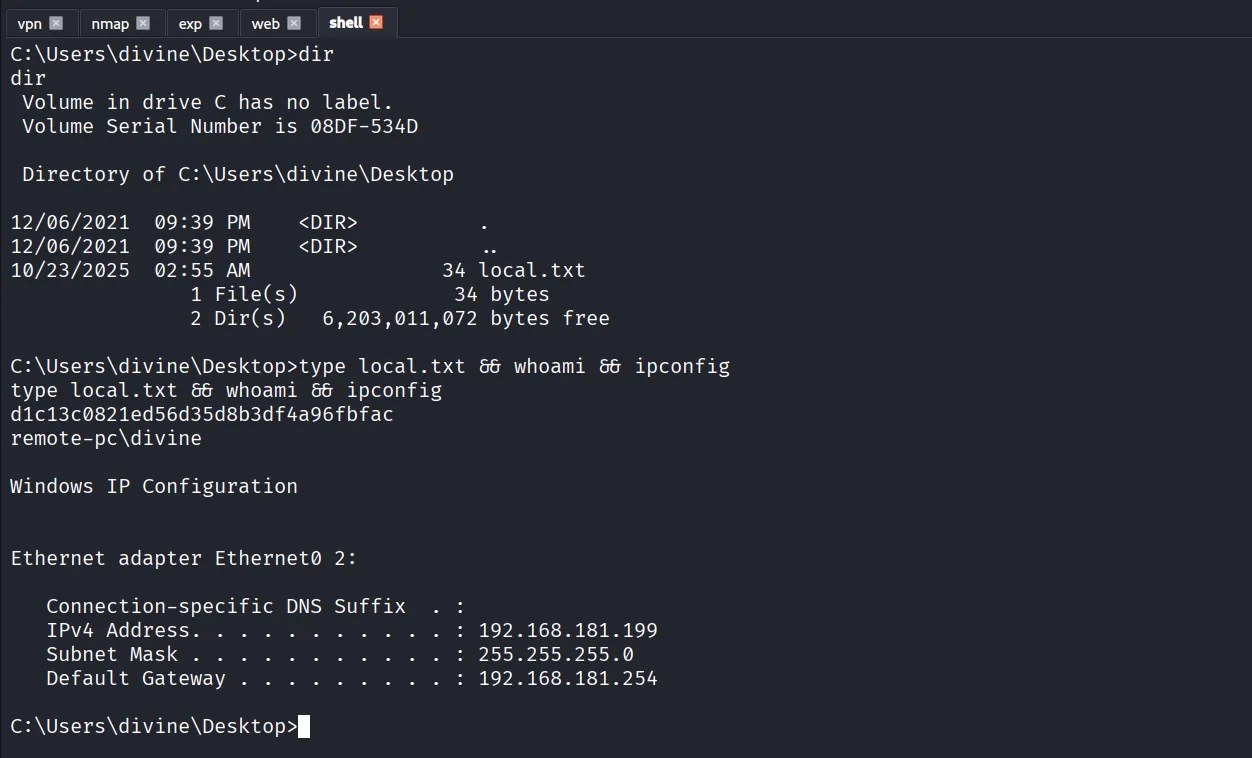Mice walkthrough, Got reverse shell, screenshot 4