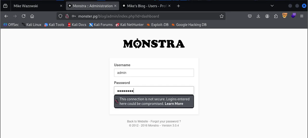 Monster walkthrough, Got shell as administrator, screenshot 4