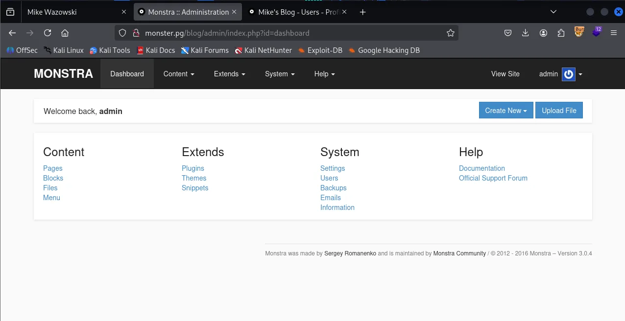 Monster walkthrough, Got shell as administrator, screenshot 5